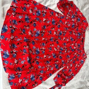 Dalia Red Swing Dress with Blue Floral Accents Size US 6